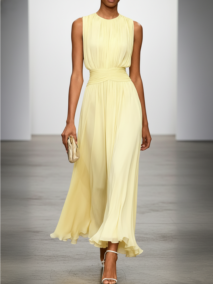 Pleated Chiffon Sleeveless Maxi Dress
