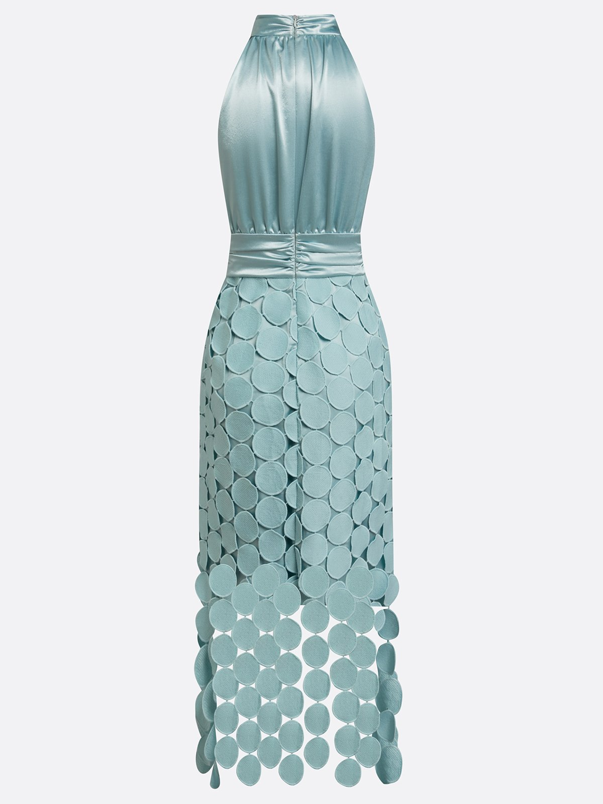 Satin Halter Disc Fringe Midi Dress