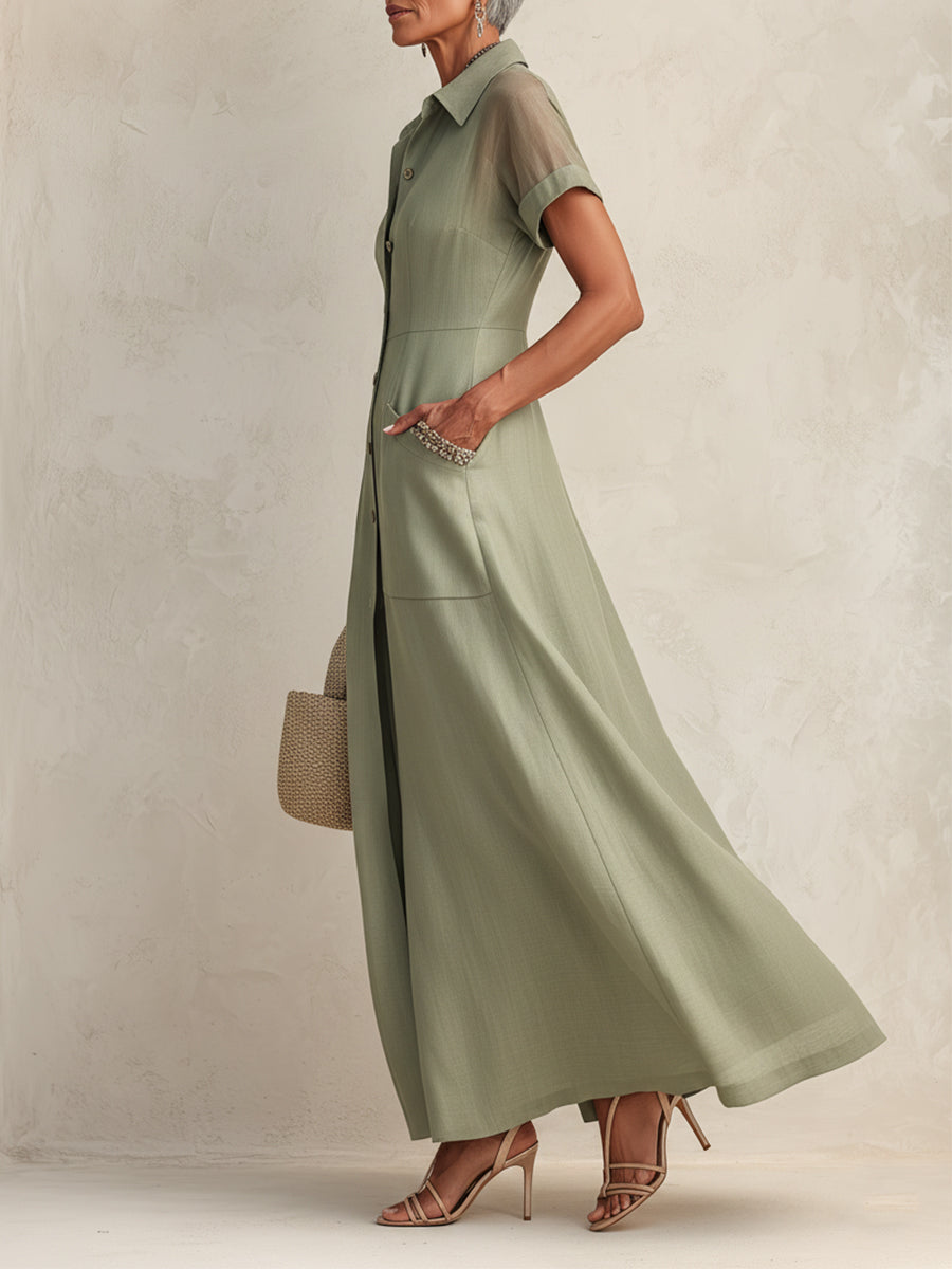 Chic Tencel Maxi Dress With Patch Pockets