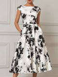 Timeless Floral Boat-Neck Midi Dress