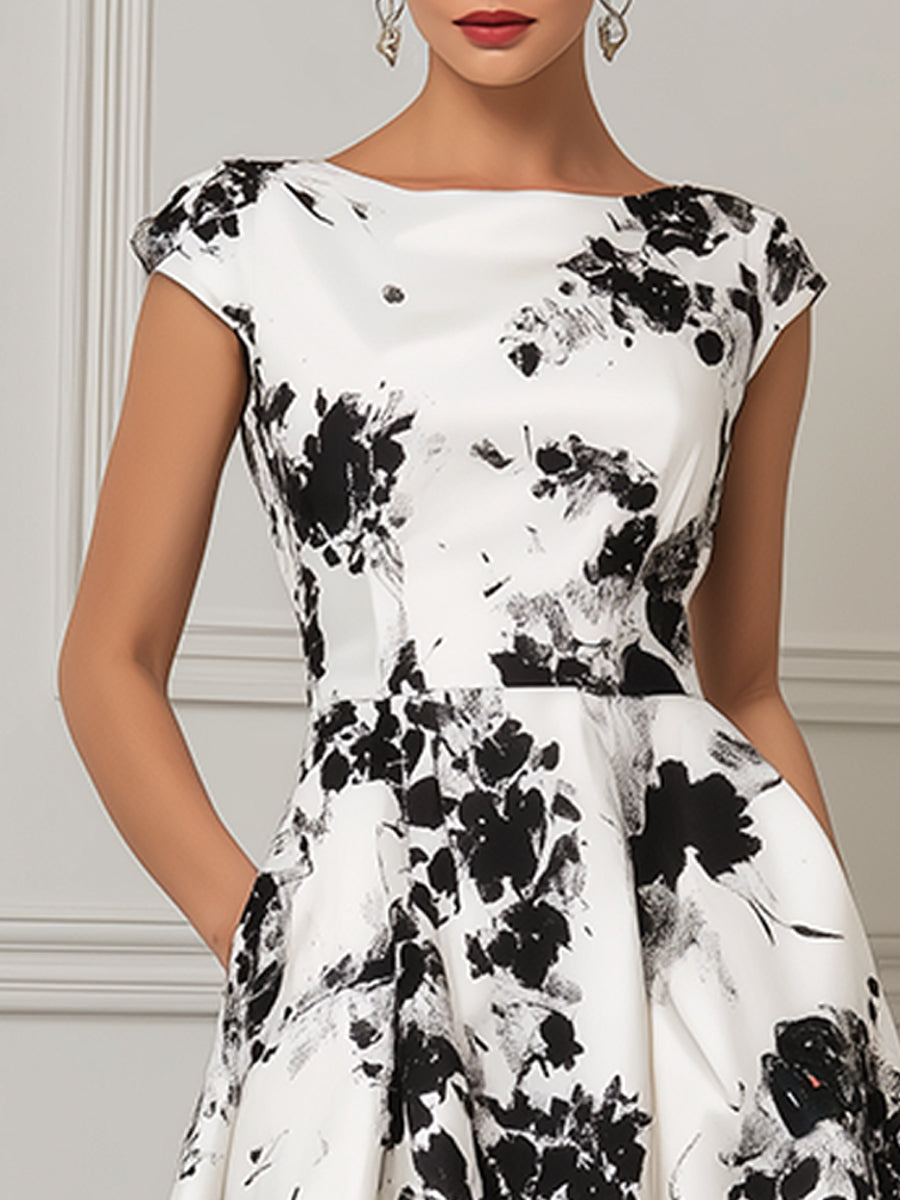 Timeless Floral Boat-Neck Midi Dress