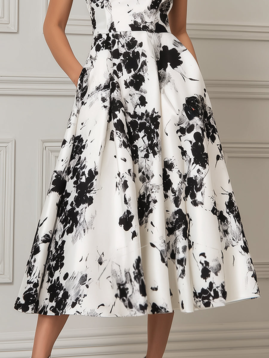 Timeless Floral Boat-Neck Midi Dress