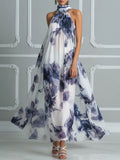 Ethereal Watercolor Floral Chiffon Halter Maxi Dress