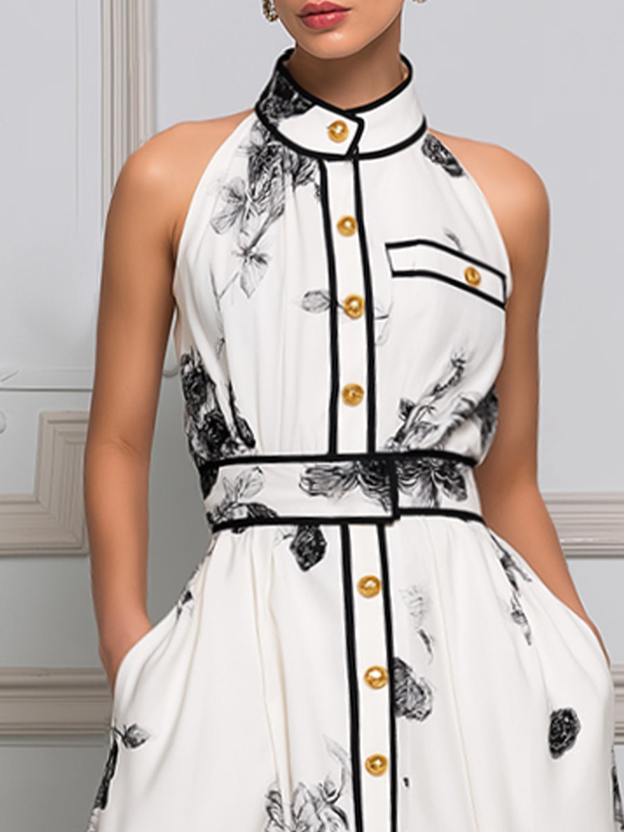 Noir Botanical Halter Midi Dress