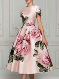 Vintage-Inspired Floral Satin Midi Dress