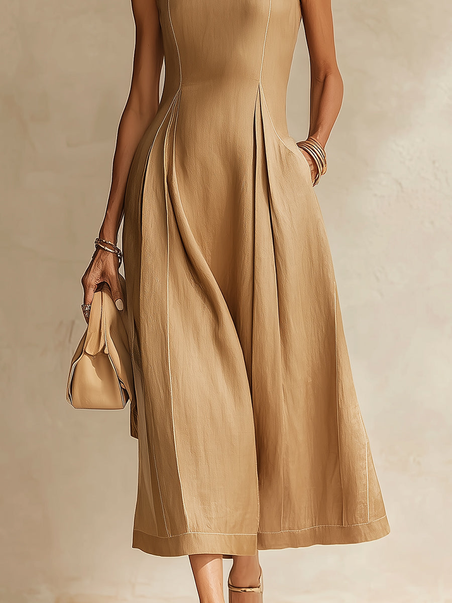 Classic Tencel Sleeveless Maxi Dress With Side Pockets