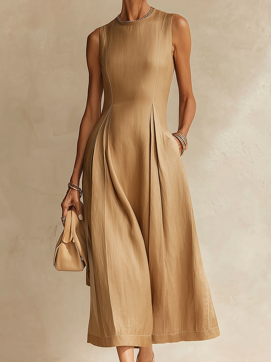 Classic Tencel Sleeveless Maxi Dress With Side Pockets