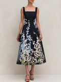 Multi Foxglove Degrade Printed Faille Midi Dress