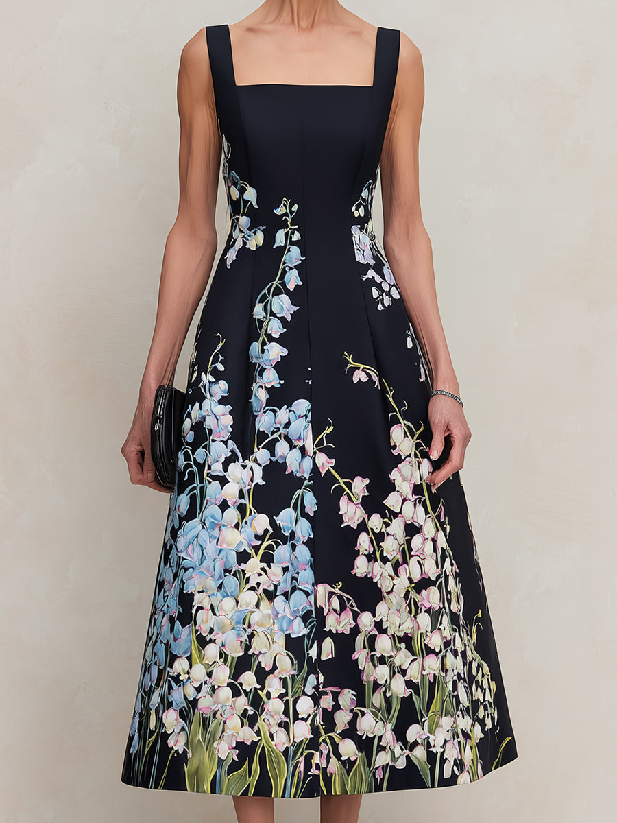 Multi Foxglove Degrade Printed Faille Midi Dress