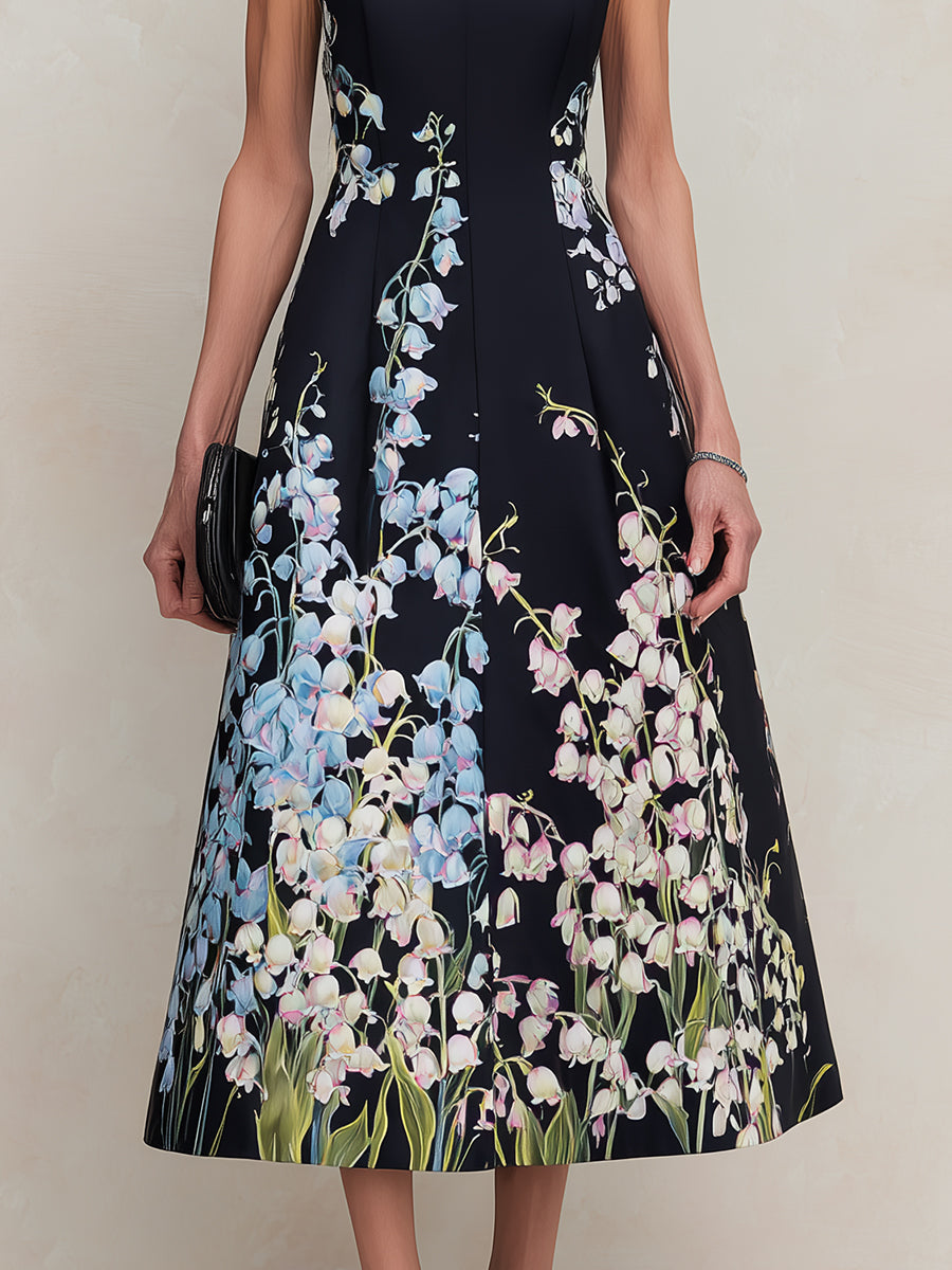 Multi Foxglove Degrade Printed Faille Midi Dress