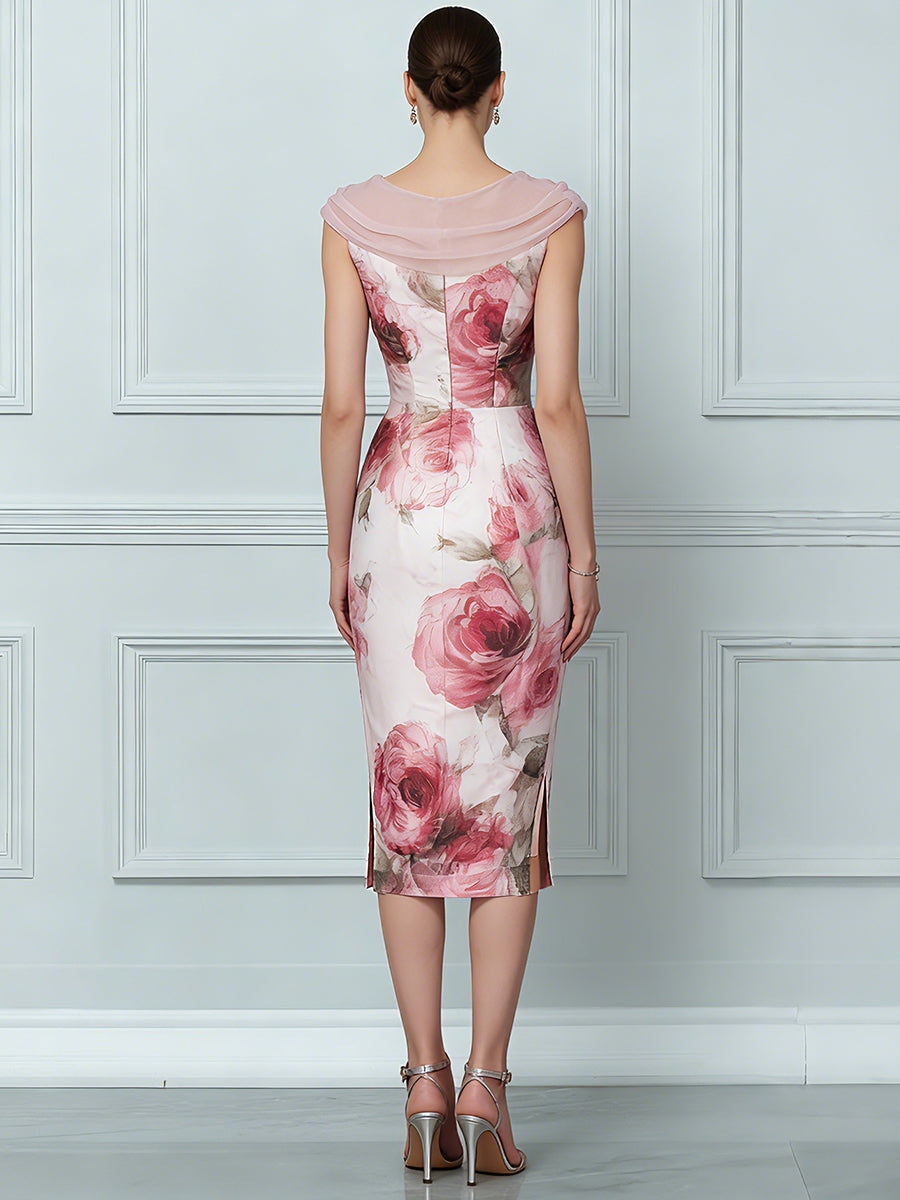 Vintage Rose Illusion Sheath Dress