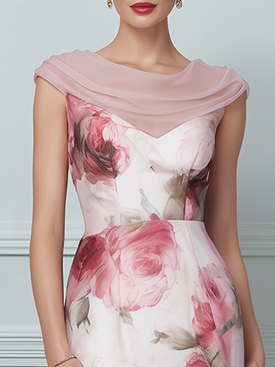 Vintage Rose Illusion Sheath Dress