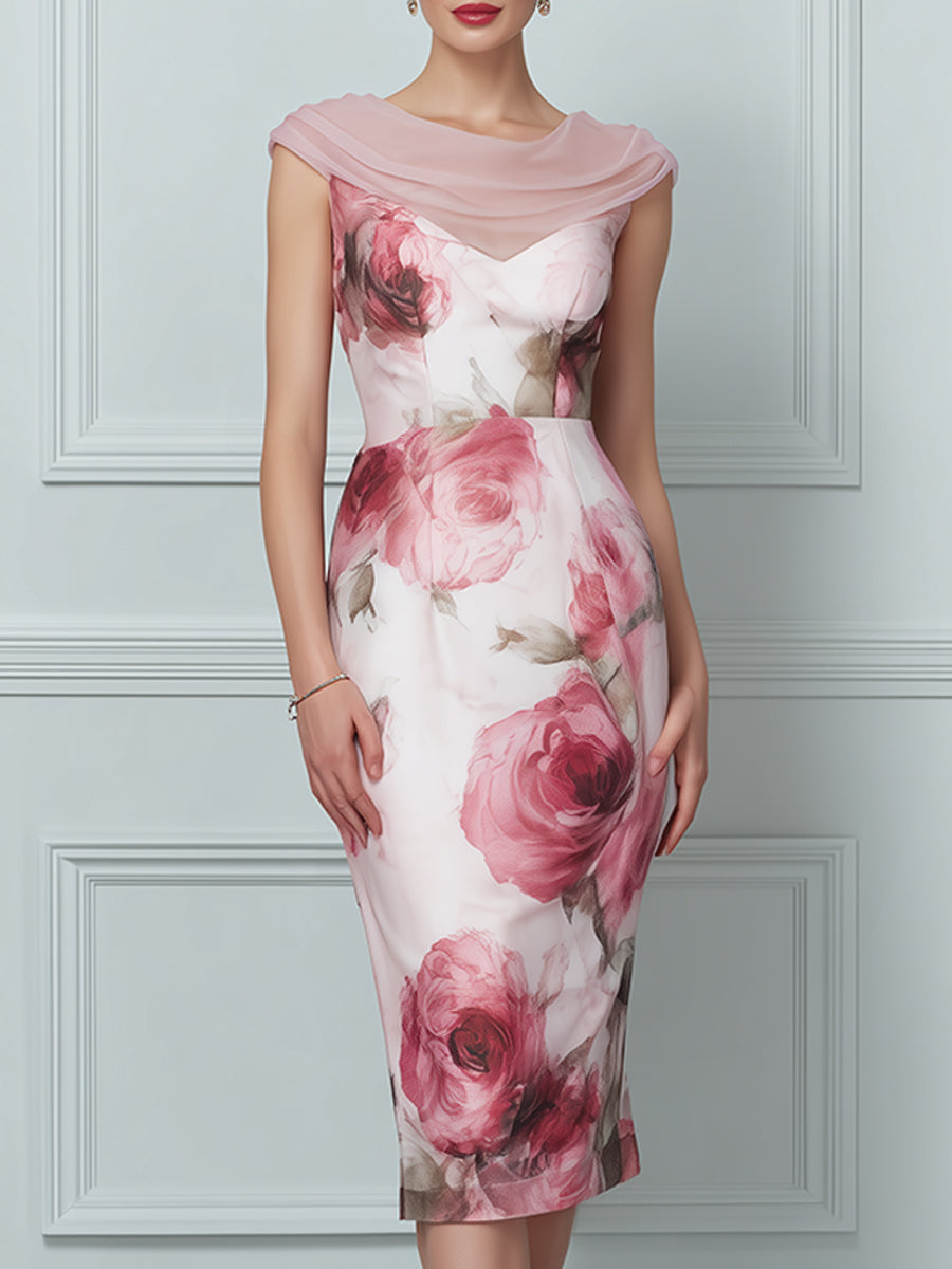Vintage Rose Illusion Sheath Dress