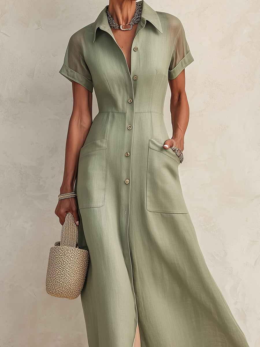 Chic Tencel Maxi Dress With Patch Pockets