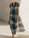 Stylish Plaid-Print Chiffon Maxi Dress