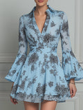Ethereal Bell Sleeves Floral Chiffon Mini Dress