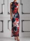 Impressionist Floral Halter Maxi Dress