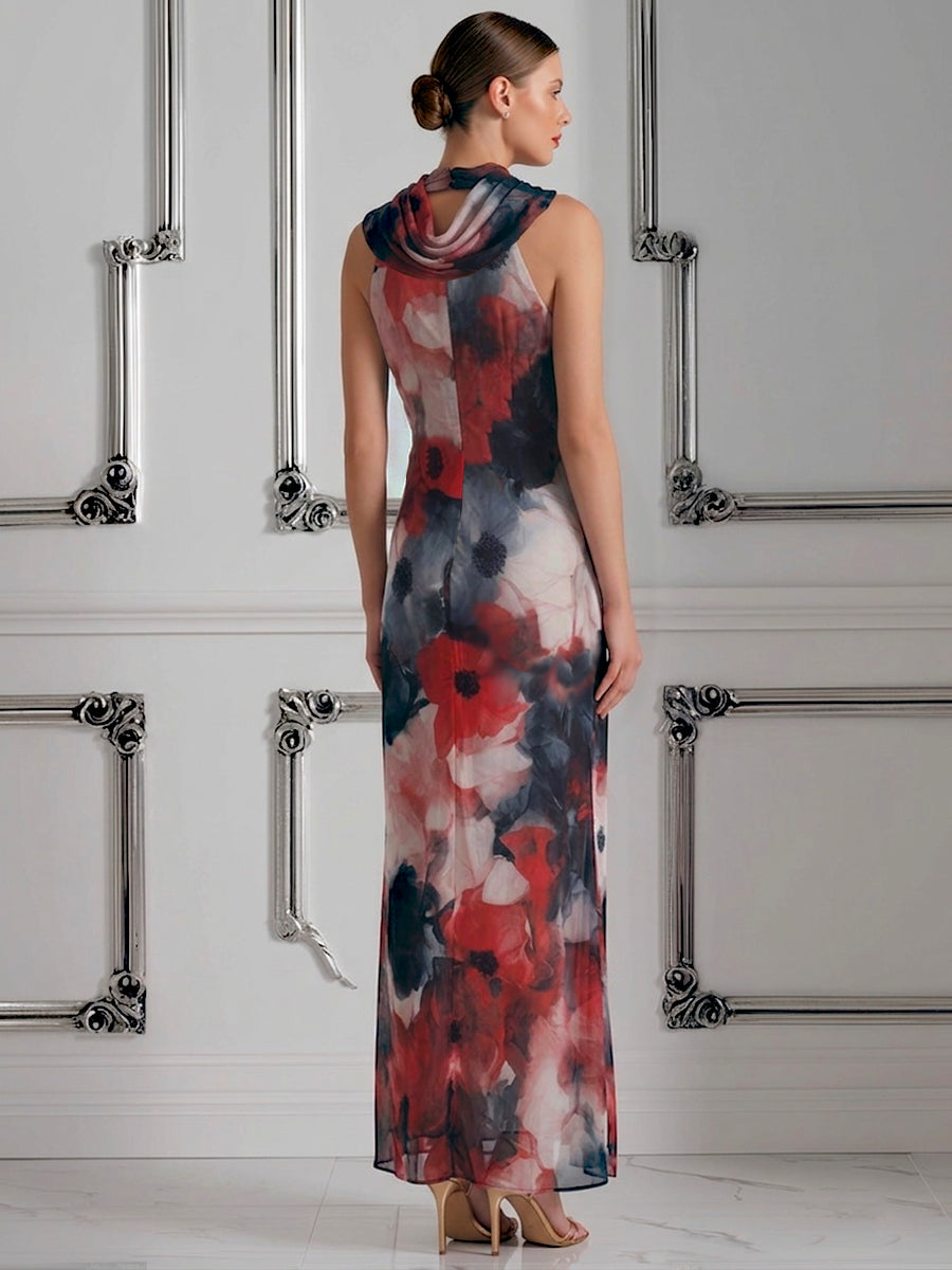 Impressionist Floral Halter Maxi Dress