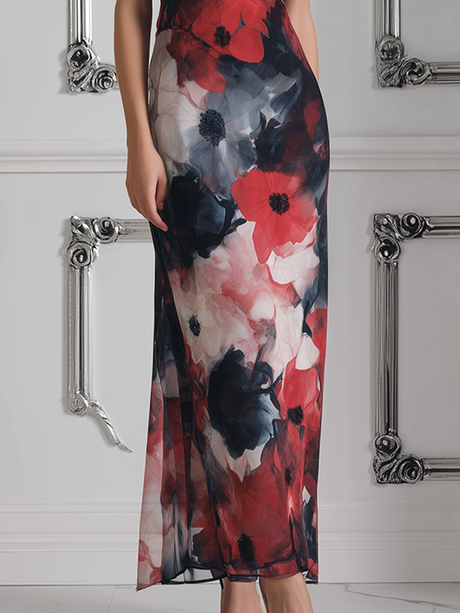 Impressionist Floral Halter Maxi Dress