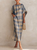 Stylish Plaid Batwing Maxi Dress