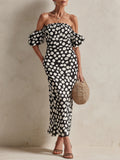 Off-the-Shoulder Polka Dot Mermaid Maxi Dress