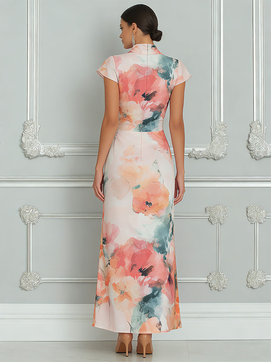 Watercolor Floral Cowl-Neck Maxi Dress