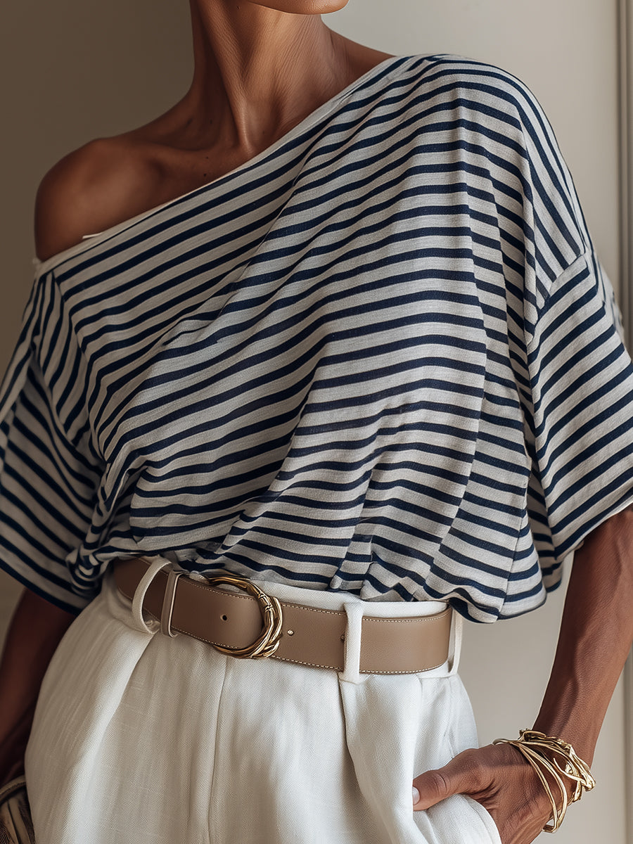 Classic Versatile Striped Short-Sleeve Cotton T-Shirt