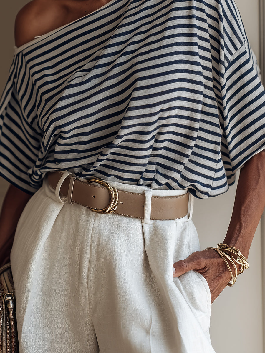 Classic Versatile Striped Short-Sleeve Cotton T-Shirt