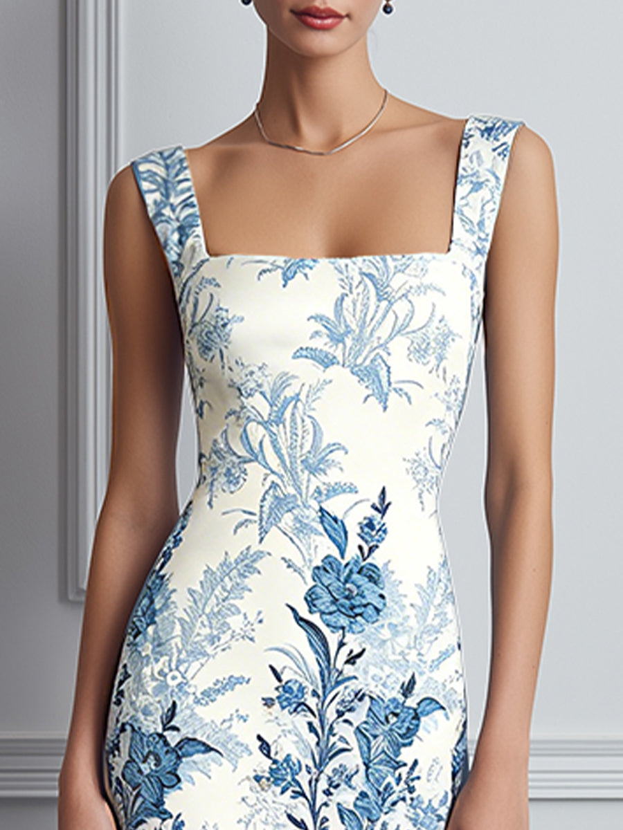 Vintage Porcelain Print Midi Dress