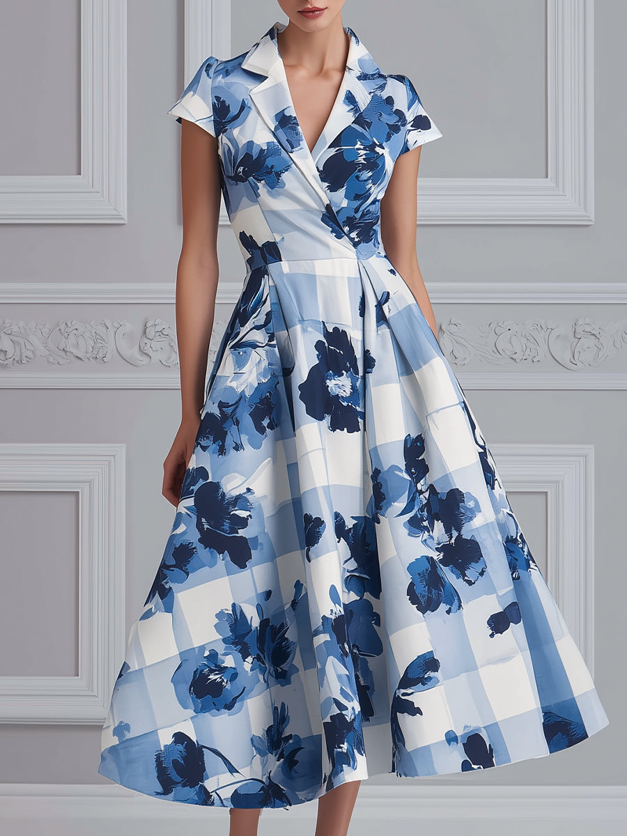 Abstract Floral Print A-Line Midi Dress