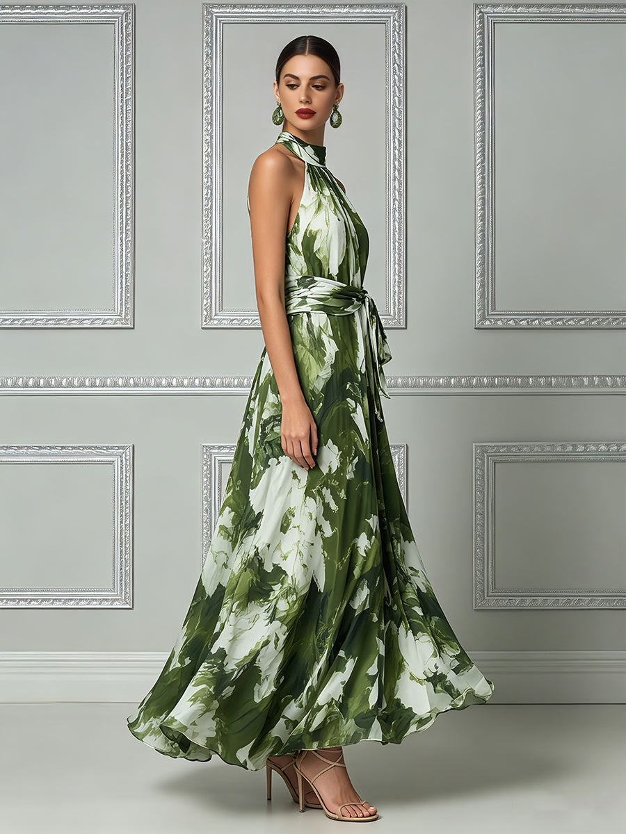 Botanical Impressionist Halter Maxi Dress
