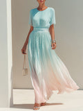 Stylish Ombré Pleated Chiffon Maxi Dress