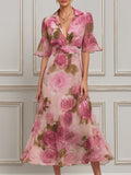 Romantic Rose Garden Chiffon Midi Dress
