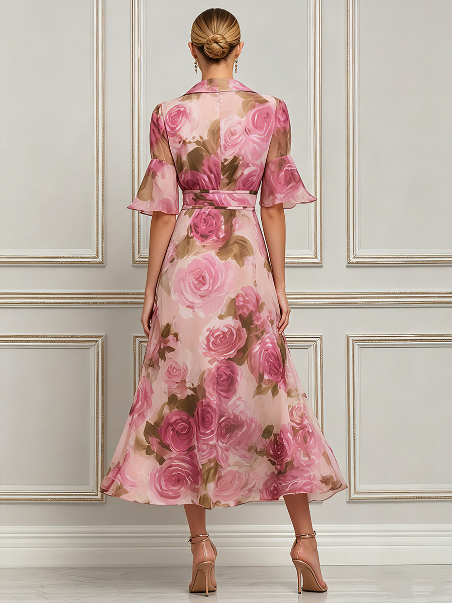 Romantic Rose Garden Chiffon Midi Dress