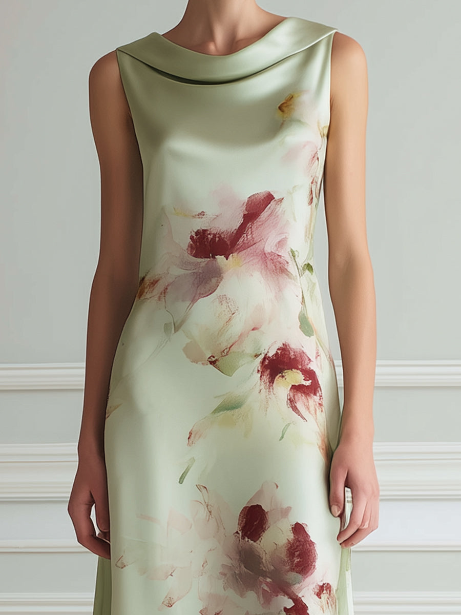 Sleeveless Floral Print A-Line Midi Dress
