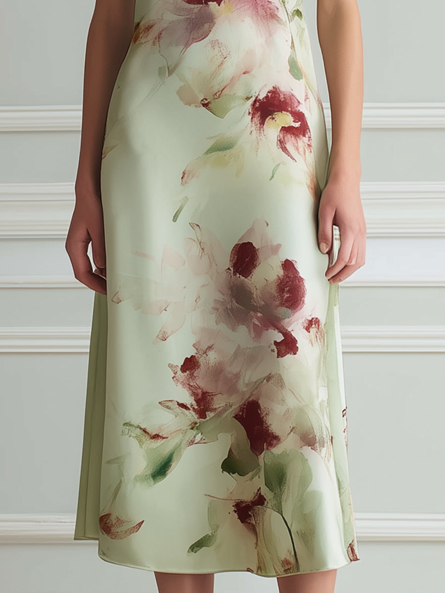 Sleeveless Floral Print A-Line Midi Dress