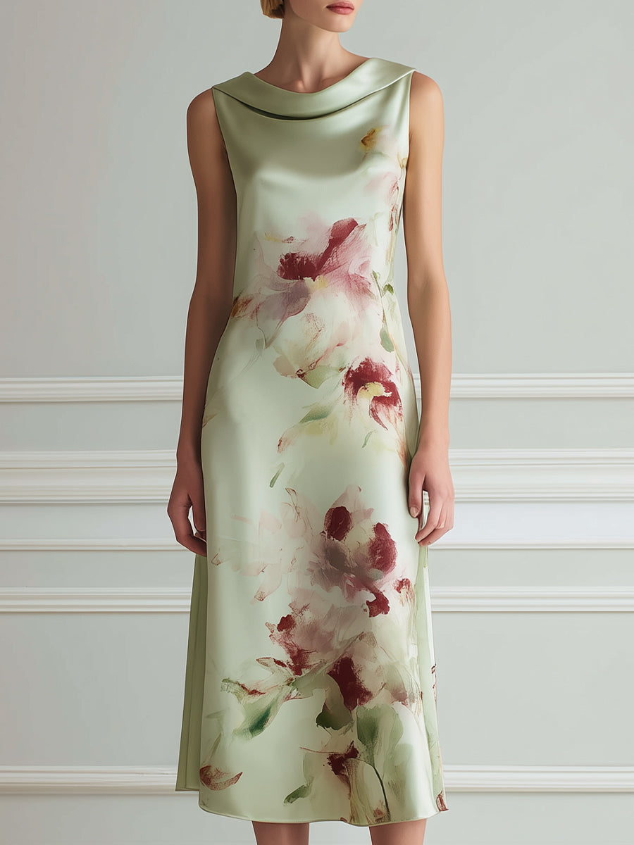 Sleeveless Floral Print A-Line Midi Dress