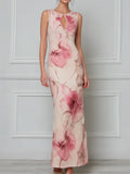 Sleeveless Keyhole Floral Bodycon Maxi Dress
