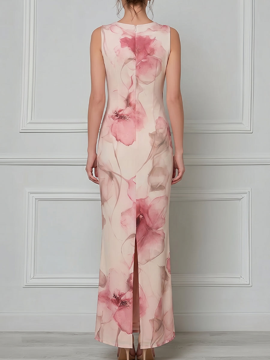 Sleeveless Keyhole Floral Bodycon Maxi Dress
