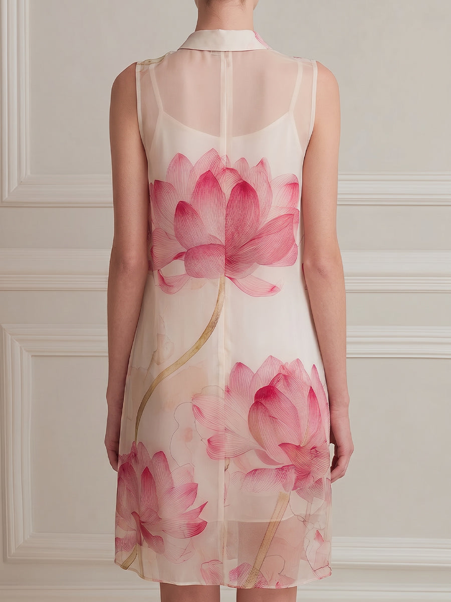 Sleeveless Sheer Floral Button-Front Mini Dress