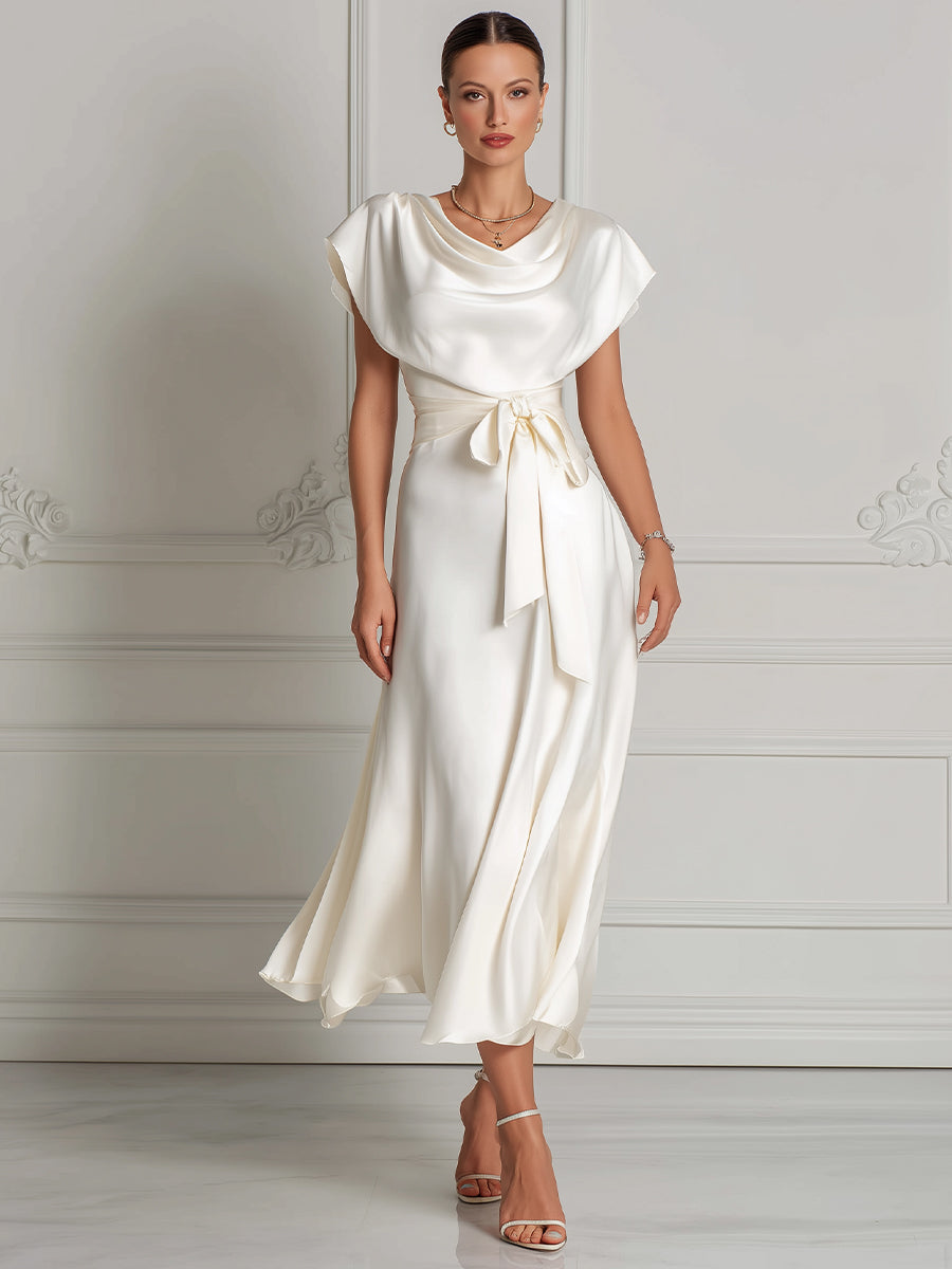 Timeless Cowl-Neck Acetate Satin Midi Gown