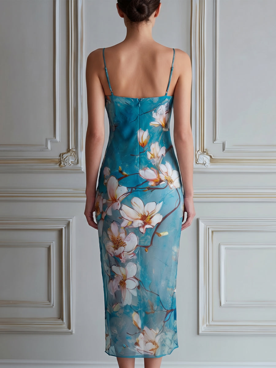 Spaghetti Strap Floral Slip Midi Dress