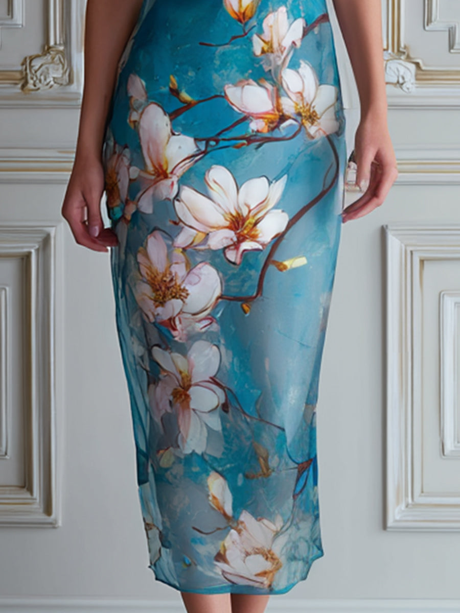 Spaghetti Strap Floral Slip Midi Dress