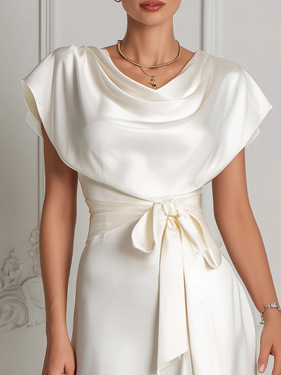 Timeless Cowl-Neck Acetate Satin Midi Gown