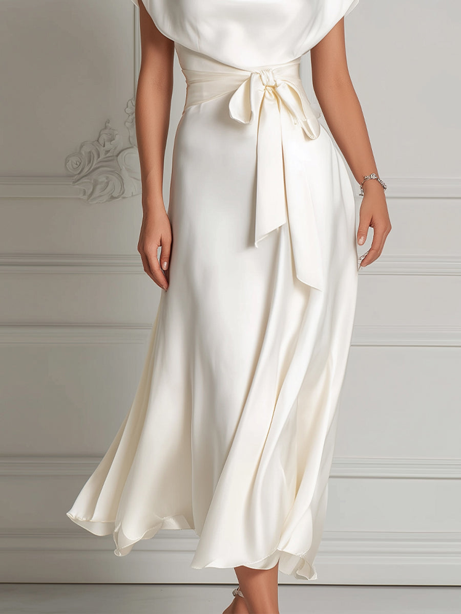 Timeless Cowl-Neck Acetate Satin Midi Gown