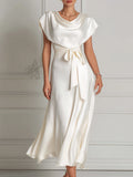 Timeless Cowl-Neck Acetate Satin Midi Gown