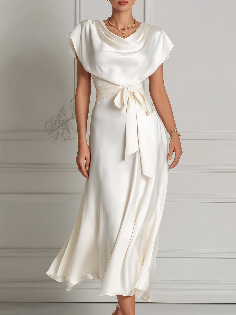 Timeless Cowl-Neck Acetate Satin Midi Gown
