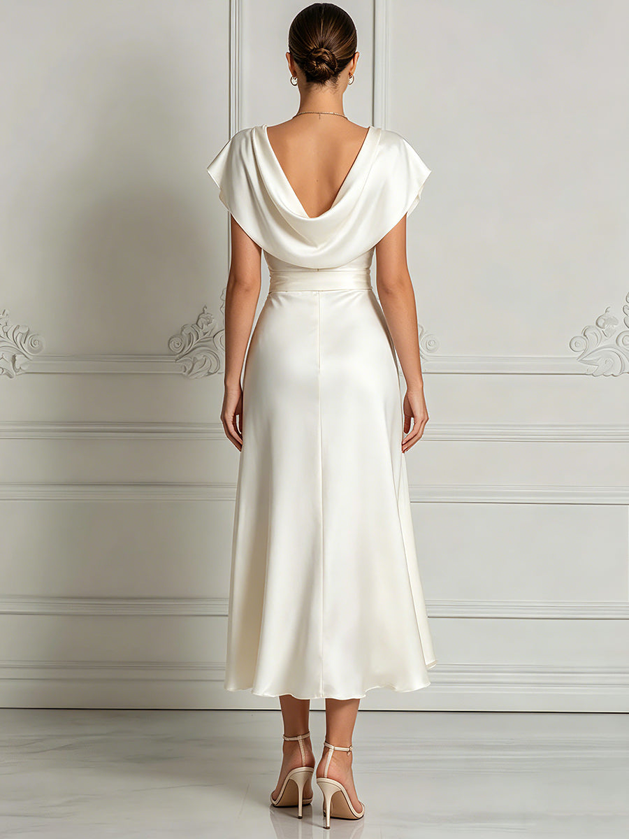 Timeless Cowl-Neck Acetate Satin Midi Gown