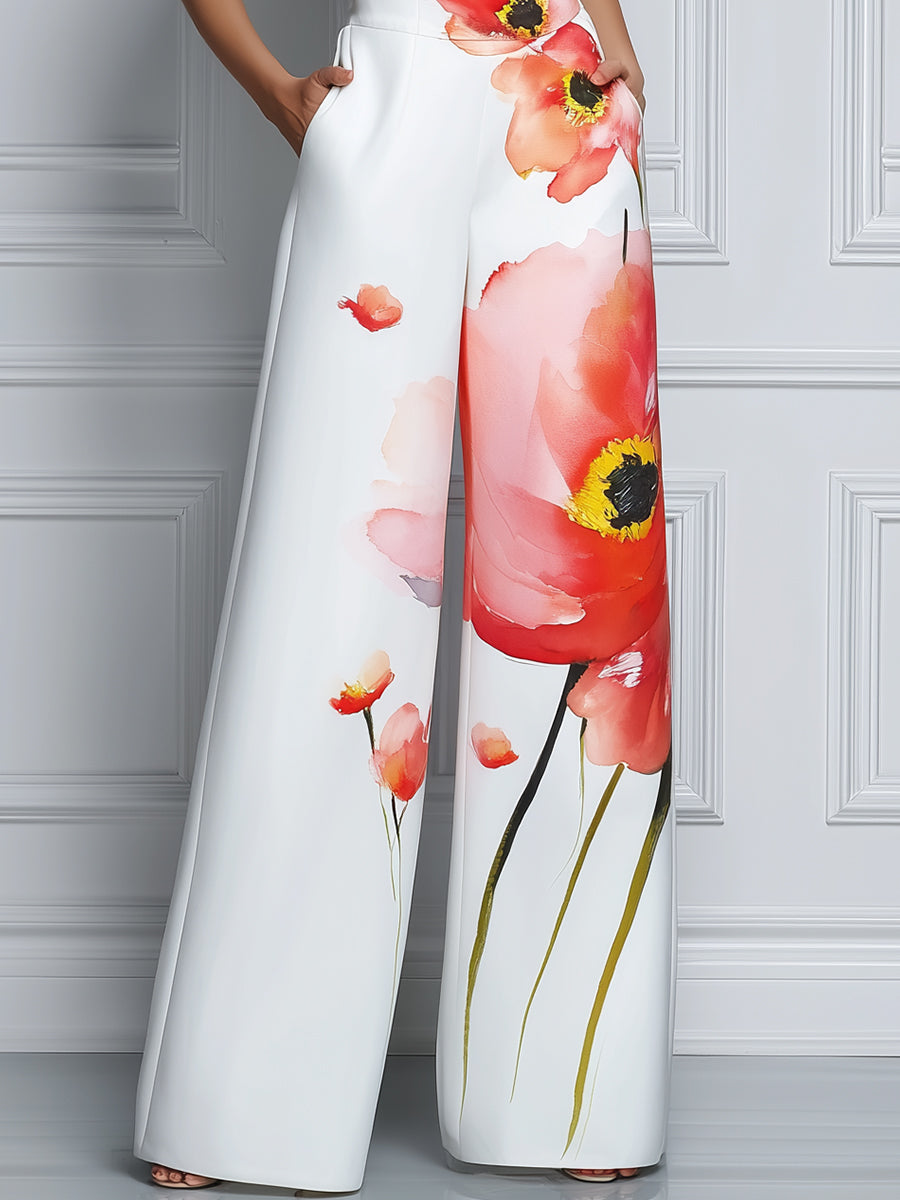 One-Shoulder Floral Print Wide-Leg Jumpsuit