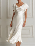 Elegant Cowl-Neck Acetate Satin Midi Dress